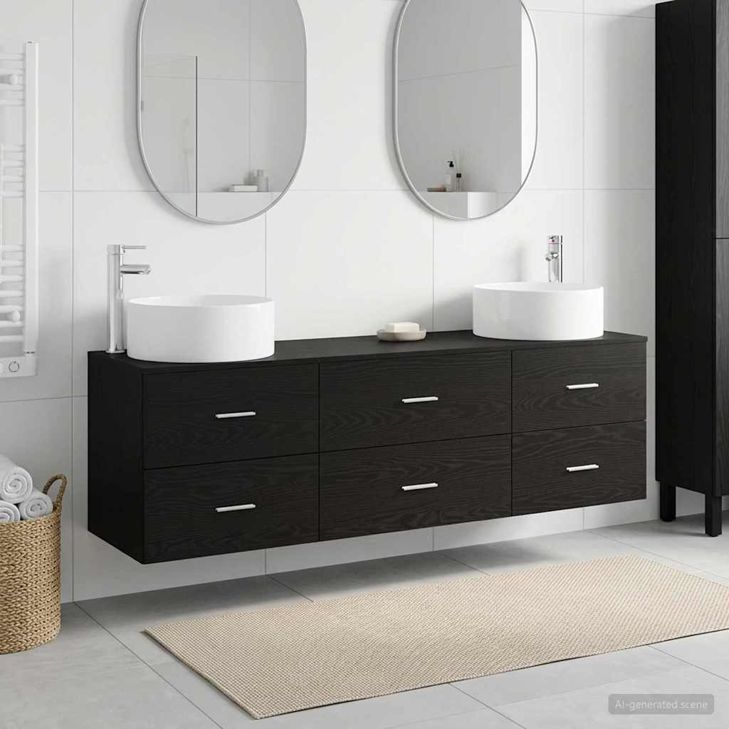 Badkamermeubelset 3 st Zwart 49,5 x 44,5 x 65,5 cm Bewerkt hout