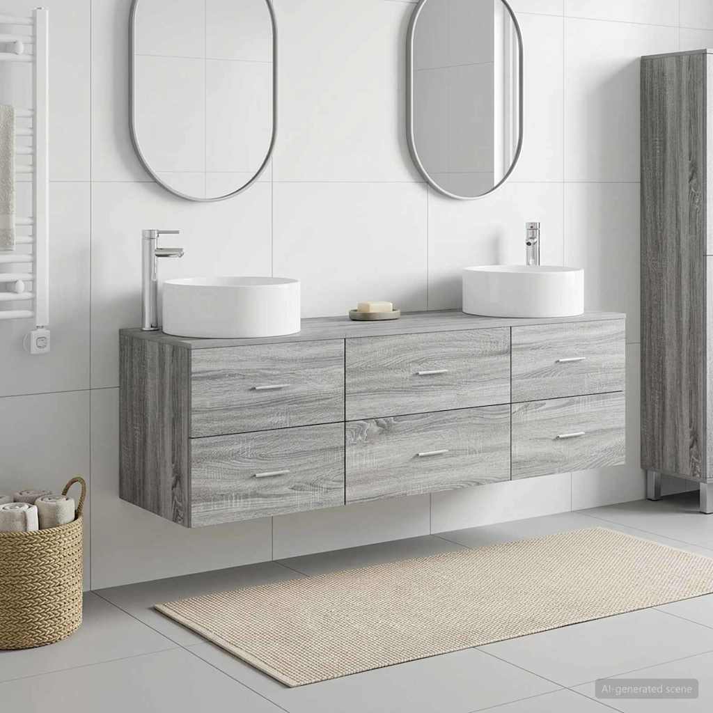 Badkamermeubelset 3 st Grijs Sonoma 49,5 x 44,5 x 65,5 cm