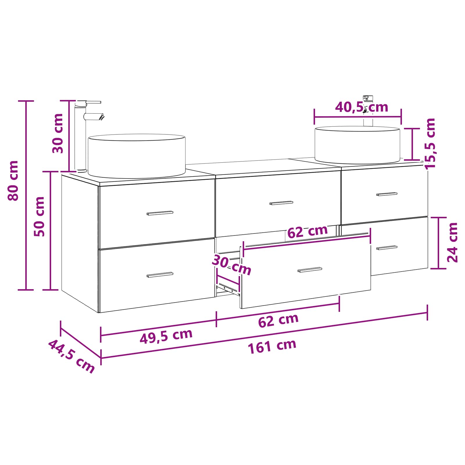 Badkamermeubelset 3 st Grijs Sonoma 49,5 x 44,5 x 65,5 cm
