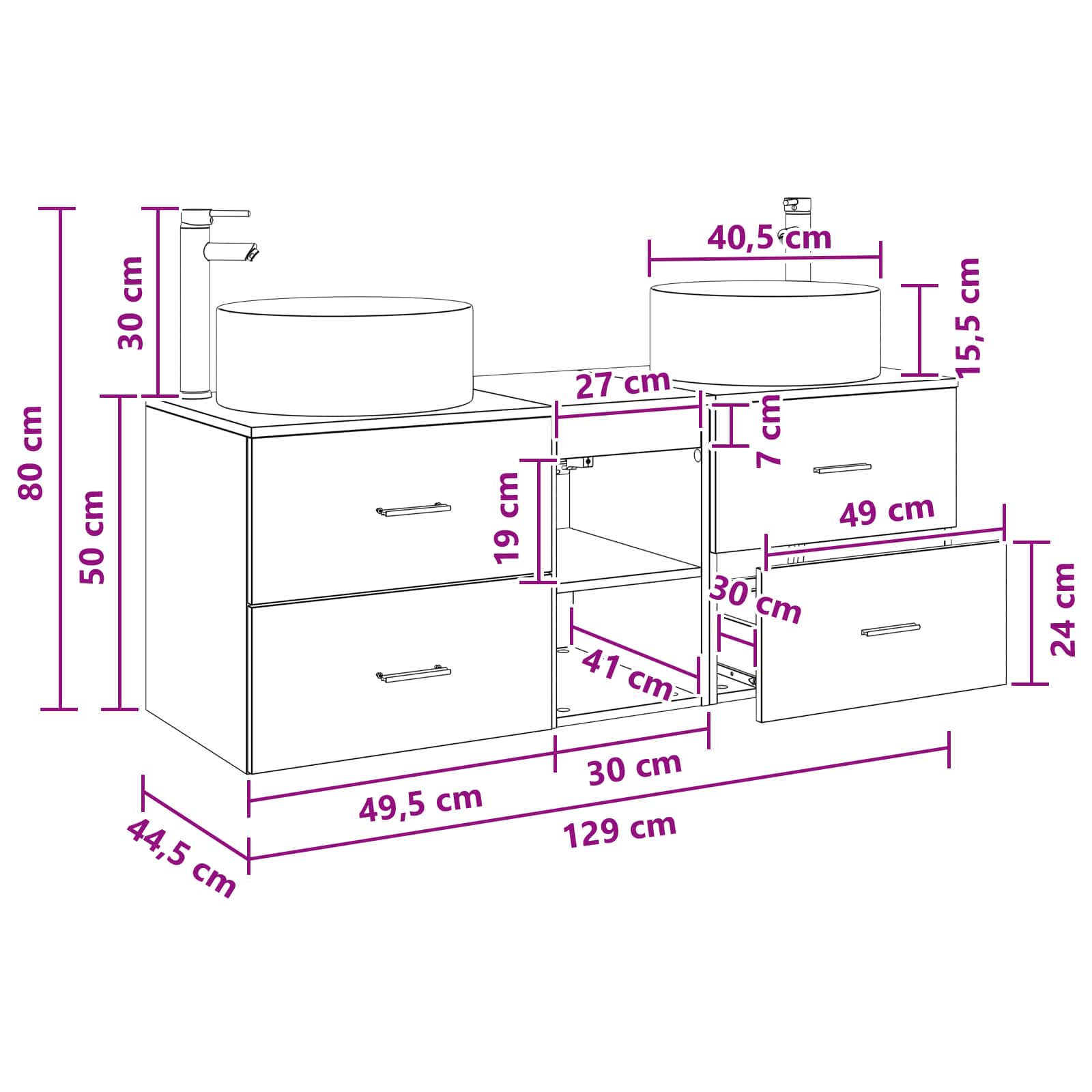 Badkamermeubelset 3 st Wit 49,5 x 44,5 x 65,5 cm Bewerkt hout