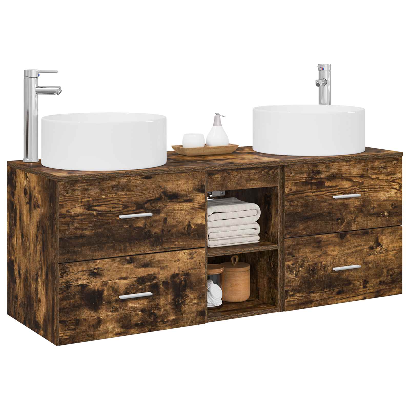 Badkamermeubelset 3 st Gerookt eiken 49,5 x 44,5 x 65,5 cm