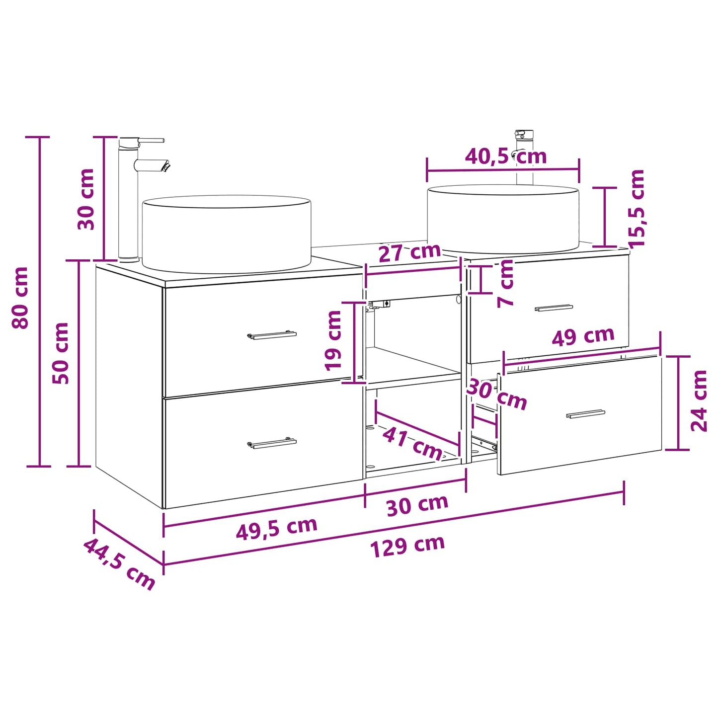Badkamermeubelset 3 st Gerookt eiken 49,5 x 44,5 x 65,5 cm