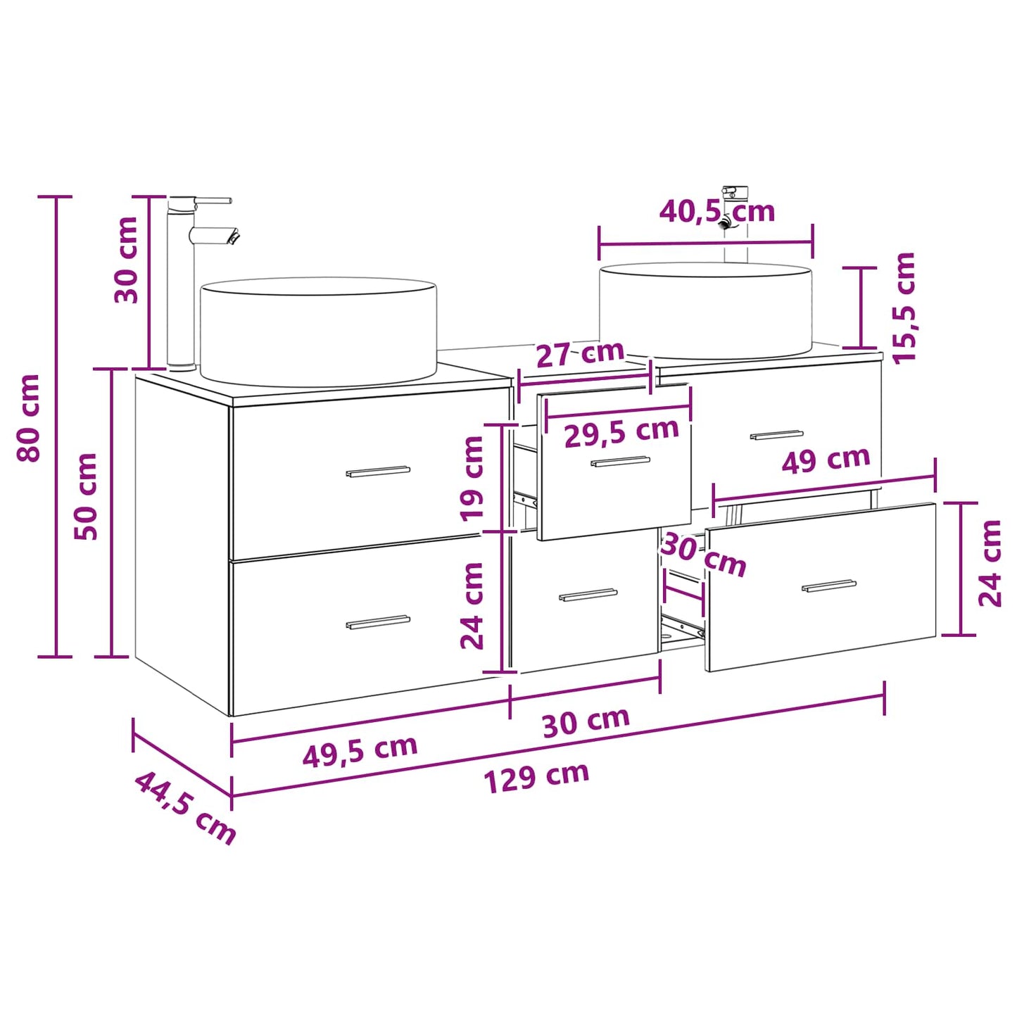 Badkamermeubelset 3 st Sonoma Eiken 49,5 x 44,5 x 65,5 cm