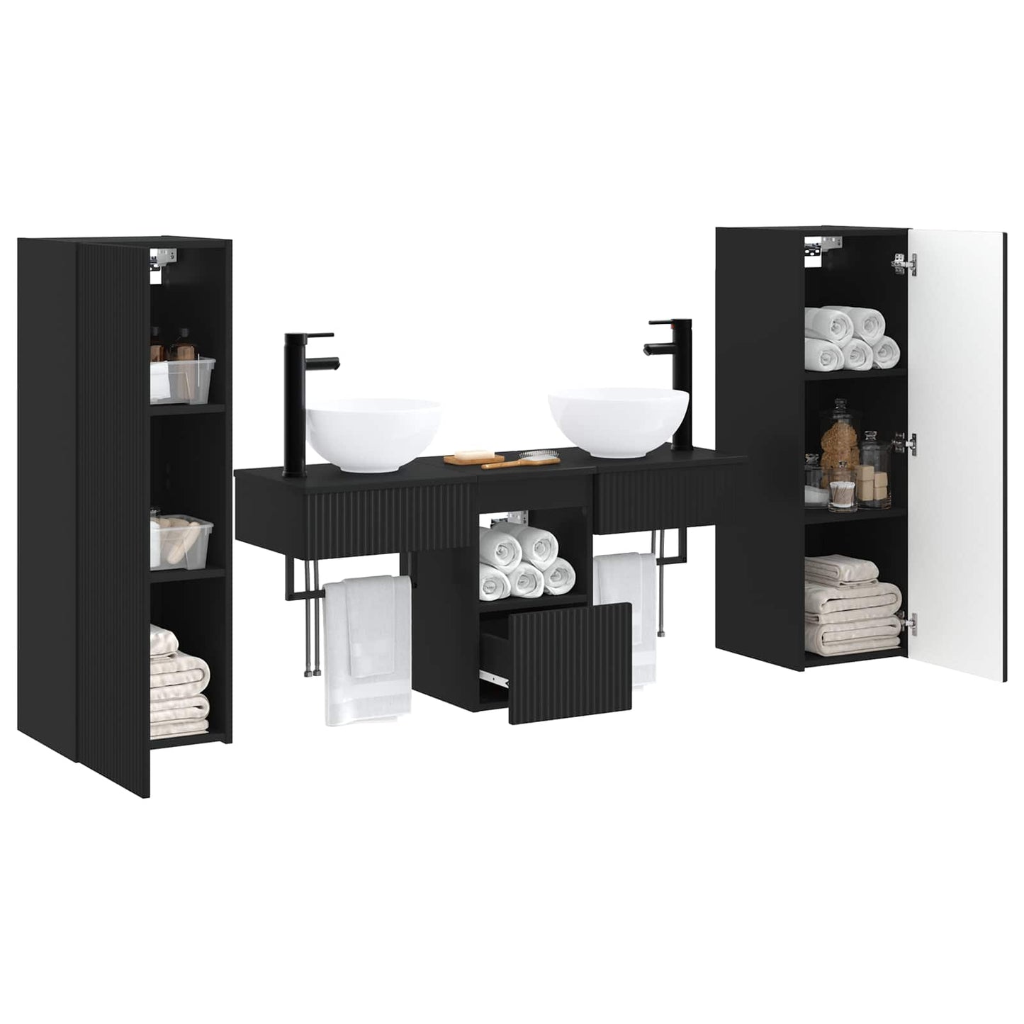 Badkamermeubelset 5 st Zwart 33 x 34,5 x 100 cm Bewerkt hout