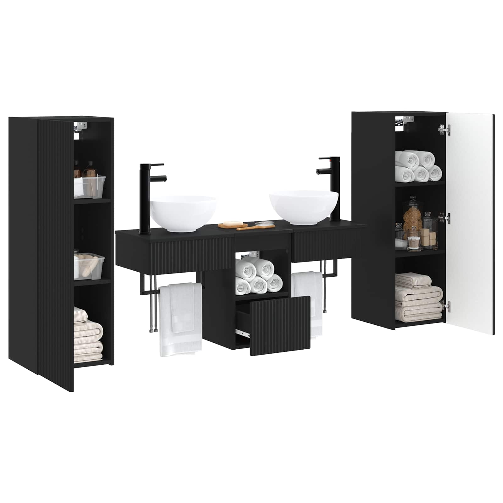 Badkamermeubelset 5 st Zwart 33 x 34,5 x 100 cm Bewerkt hout
