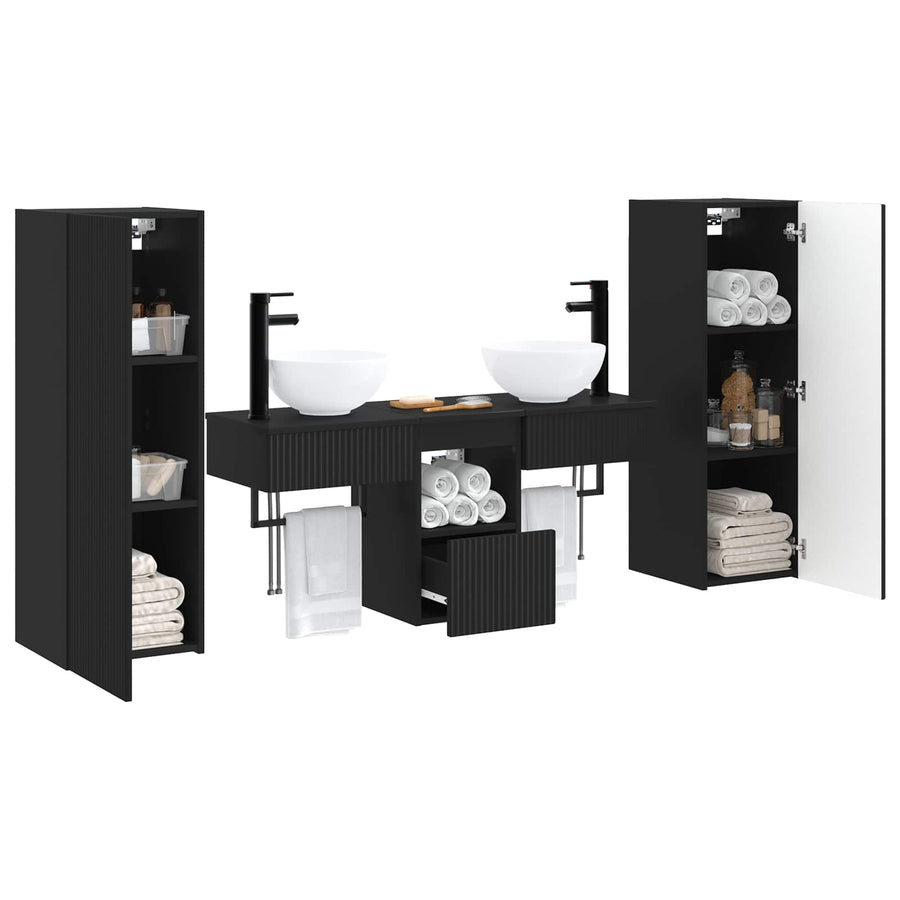 Badkamermeubelset 5 st Zwart 33 x 34,5 x 100 cm Bewerkt hout