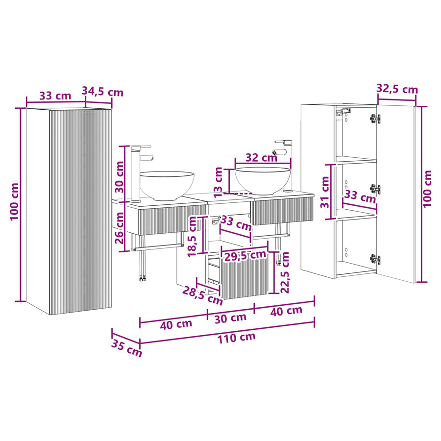 Badkamermeubelset 5 st Sonoma Eiken 33 x 34,5 x 100 cm