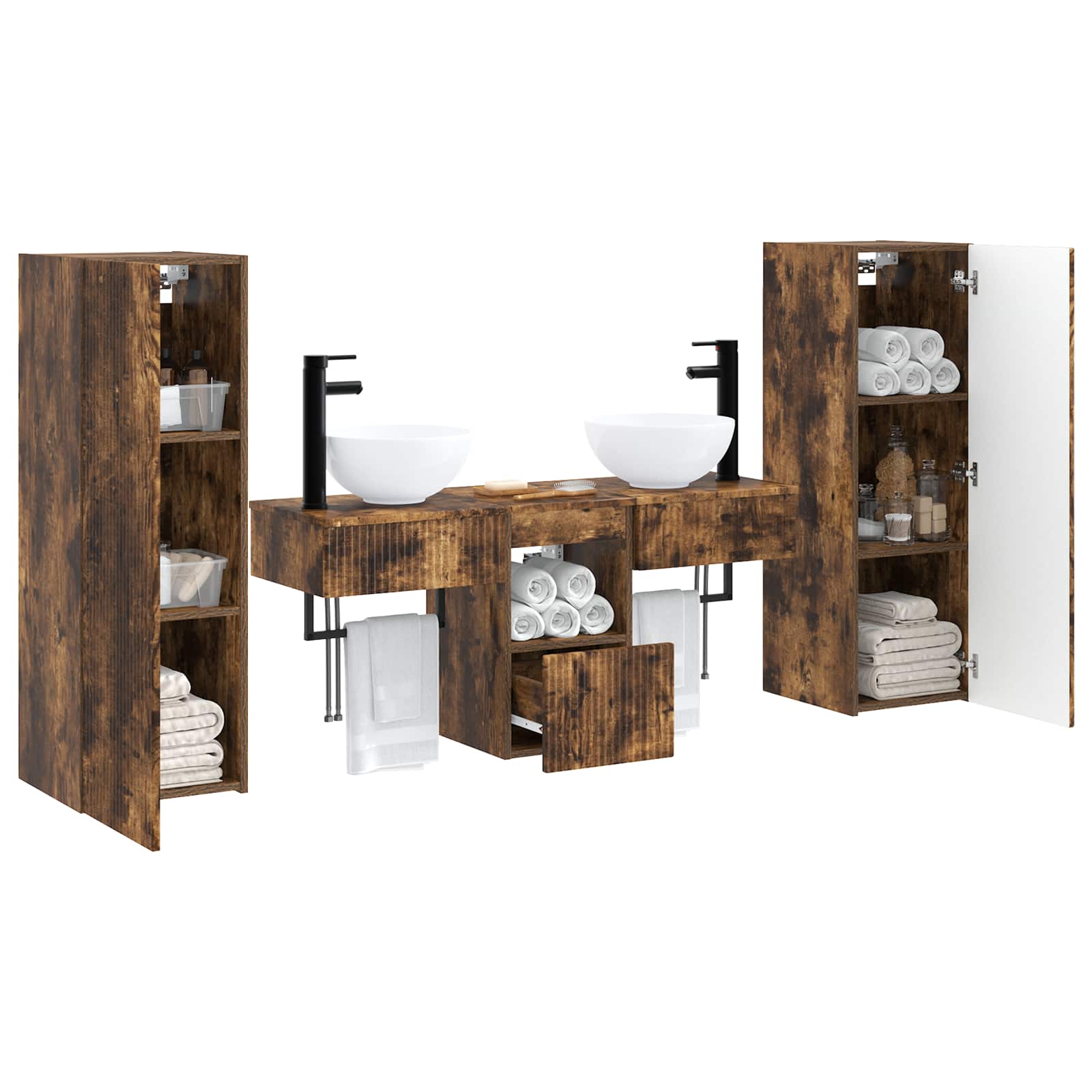 Badkamermeubelset 5 st Gerookt eiken 33 x 34,5 x 100 cm