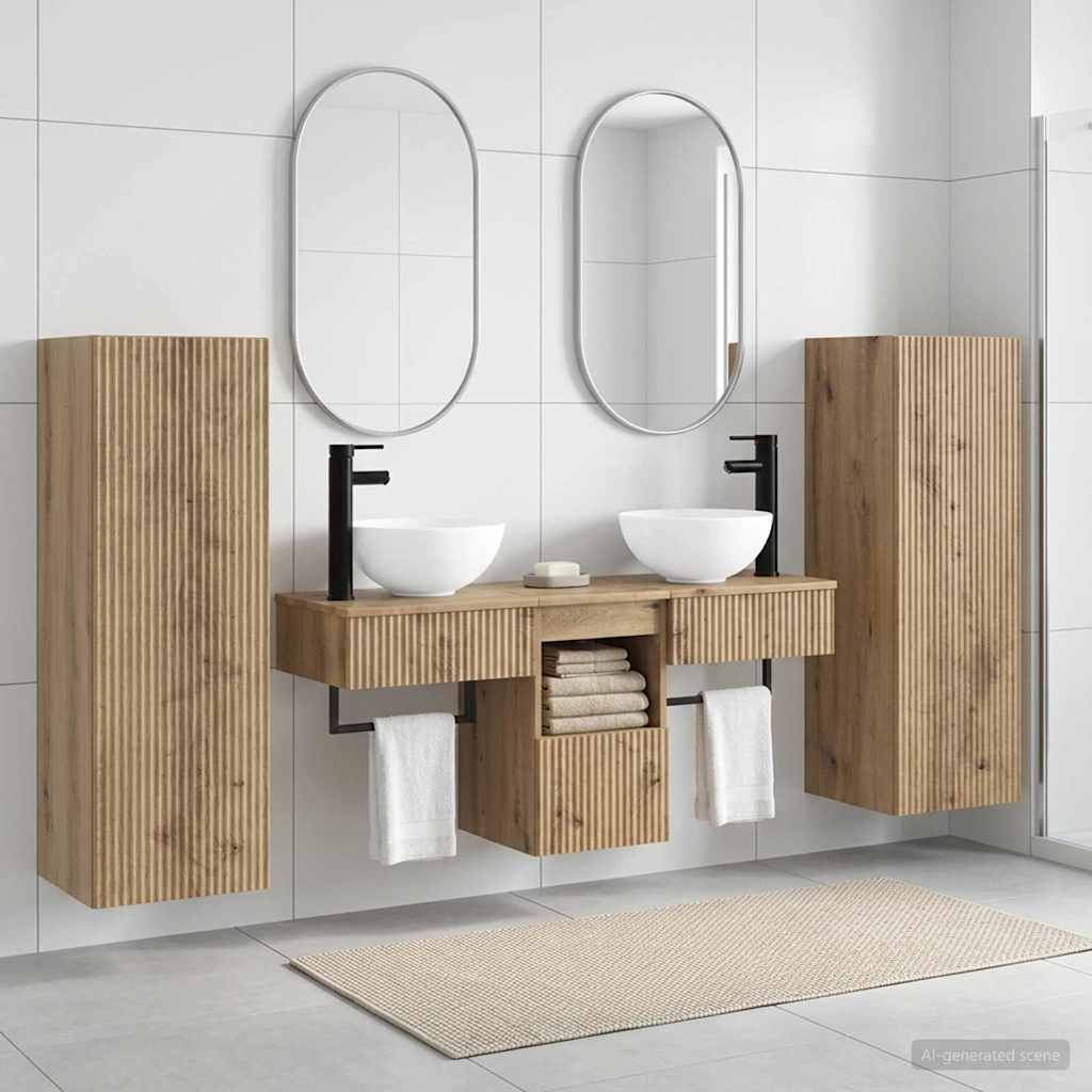 Badkamermeubelset 5 st Artisanaal eiken 33 x 34,5 x 100 cm