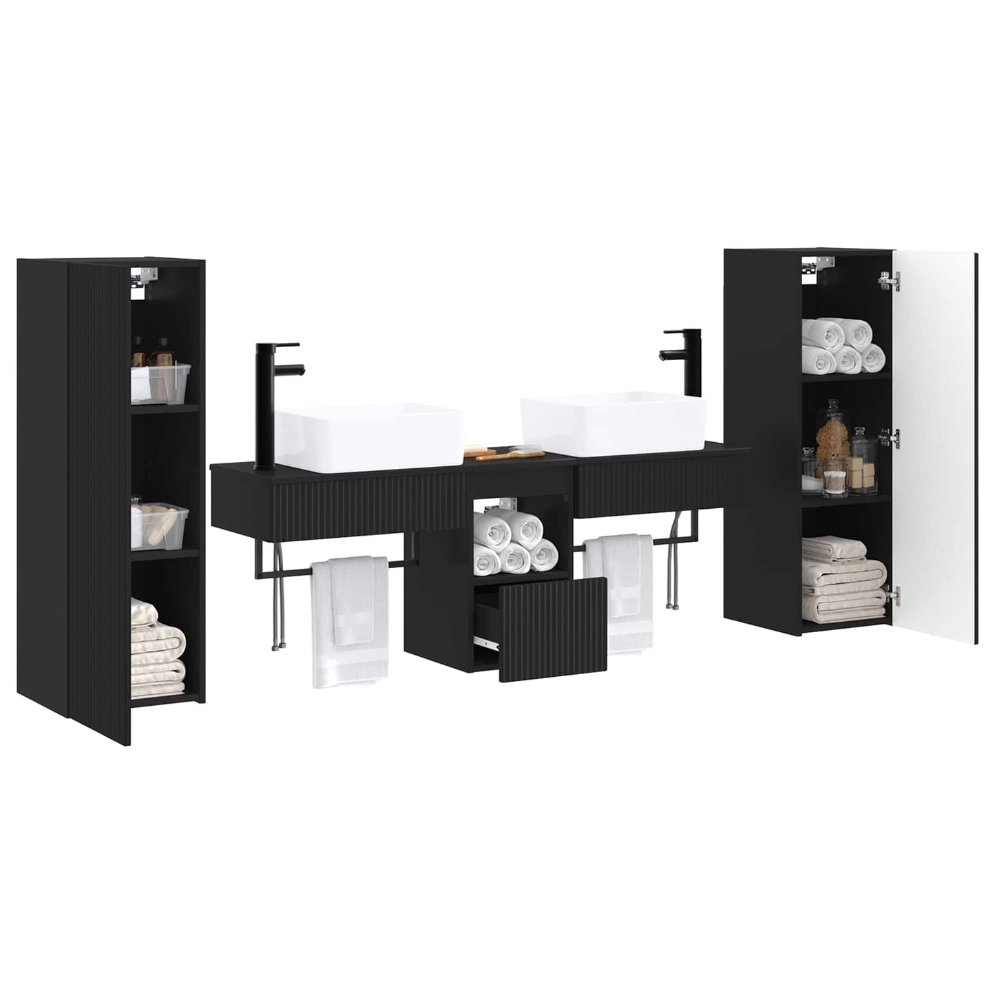 Badkamermeubelset 5 st Zwart 33 x 34,5 x 100 cm Bewerkt hout