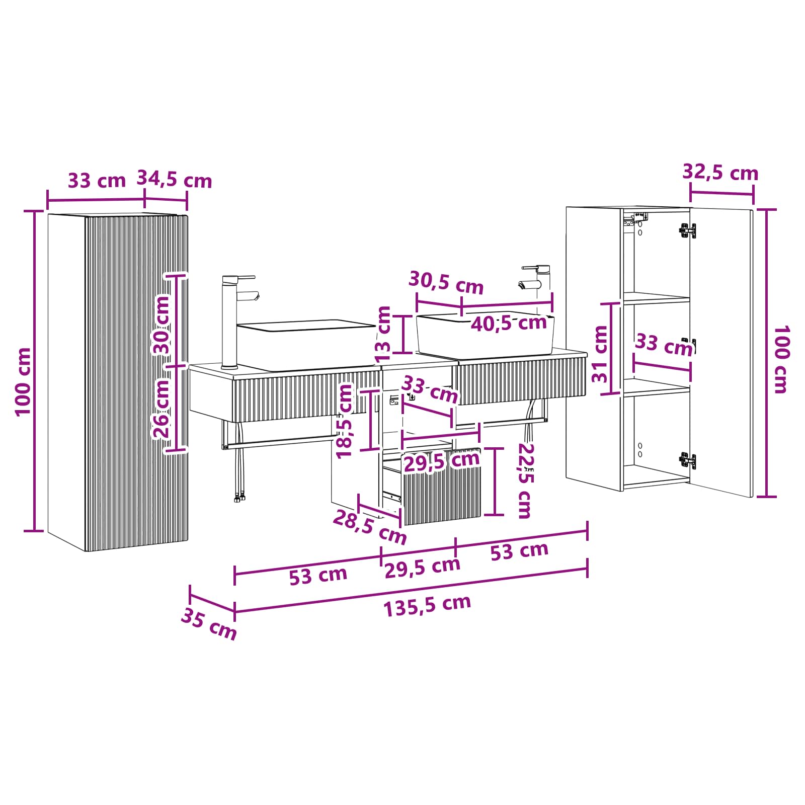 Badkamermeubelset 5 st Sonoma Eiken 33 x 34,5 x 100 cm