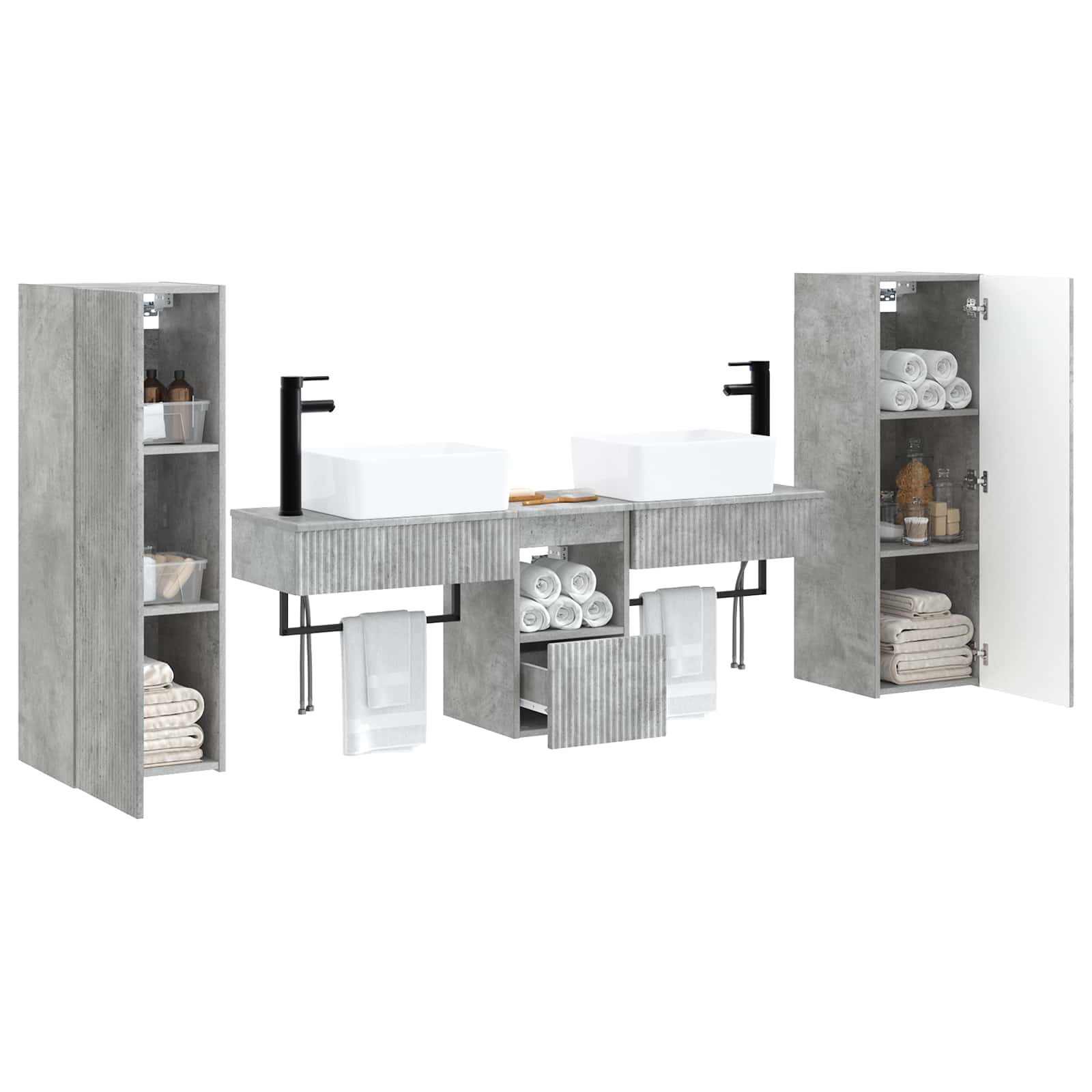 Badkamermeubelset 5 st Betongrijs 33 x 34,5 x 100 cm