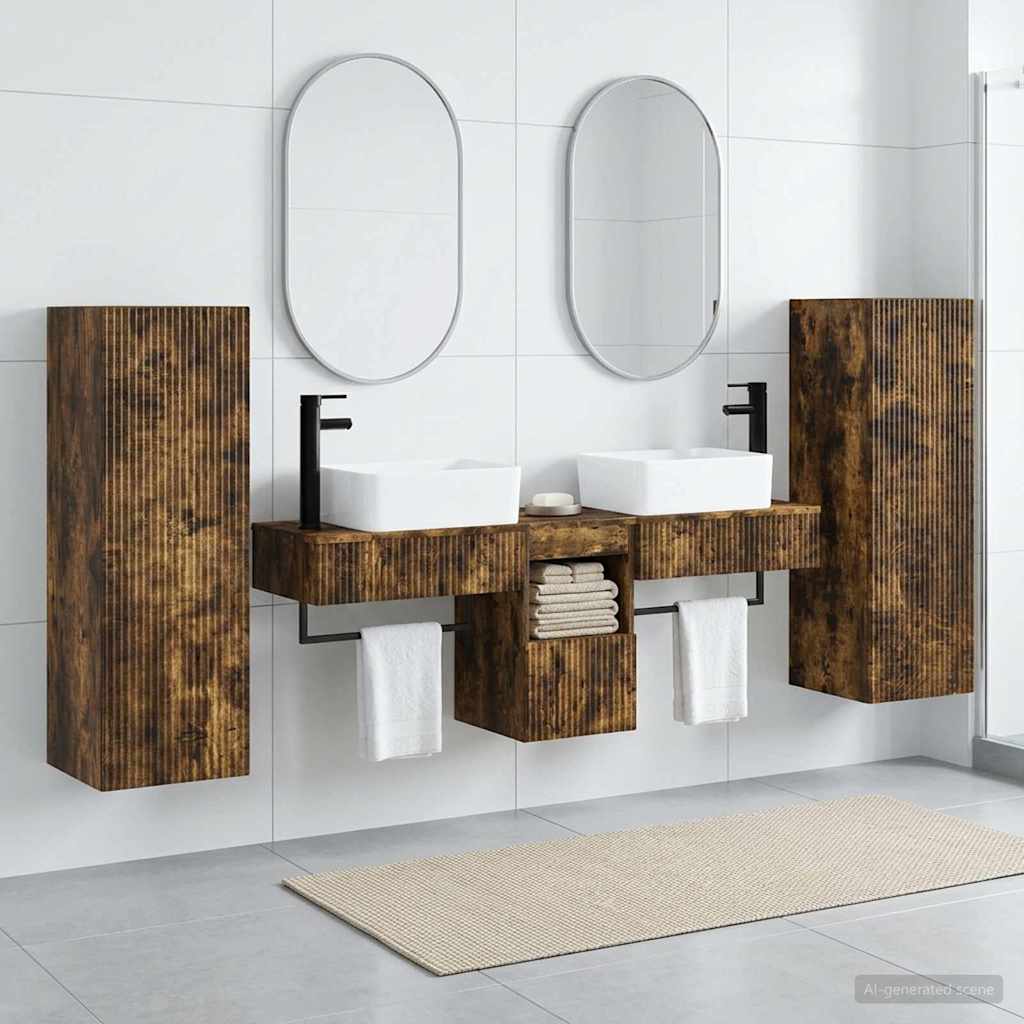 Badkamermeubelset 5 st Gerookt eiken 33 x 34,5 x 100 cm