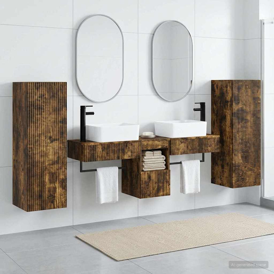 Badkamermeubelset 5 st Gerookt eiken 33 x 34,5 x 100 cm
