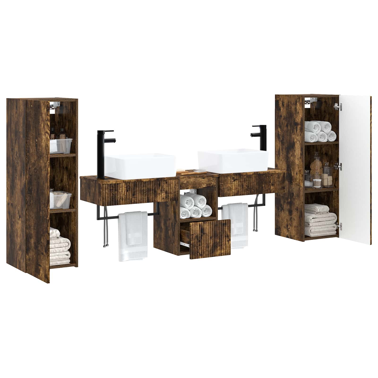 Badkamermeubelset 5 st Gerookt eiken 33 x 34,5 x 100 cm