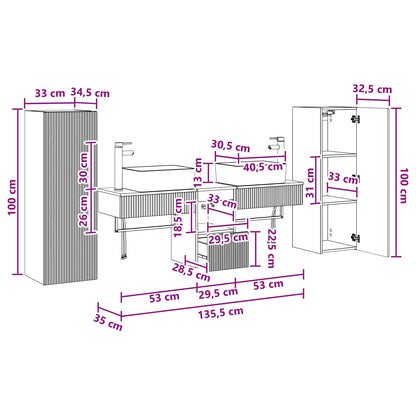 Badkamermeubelset 5 st Oud hout 33 x 34,5 x 100 cm Bewerkt hout