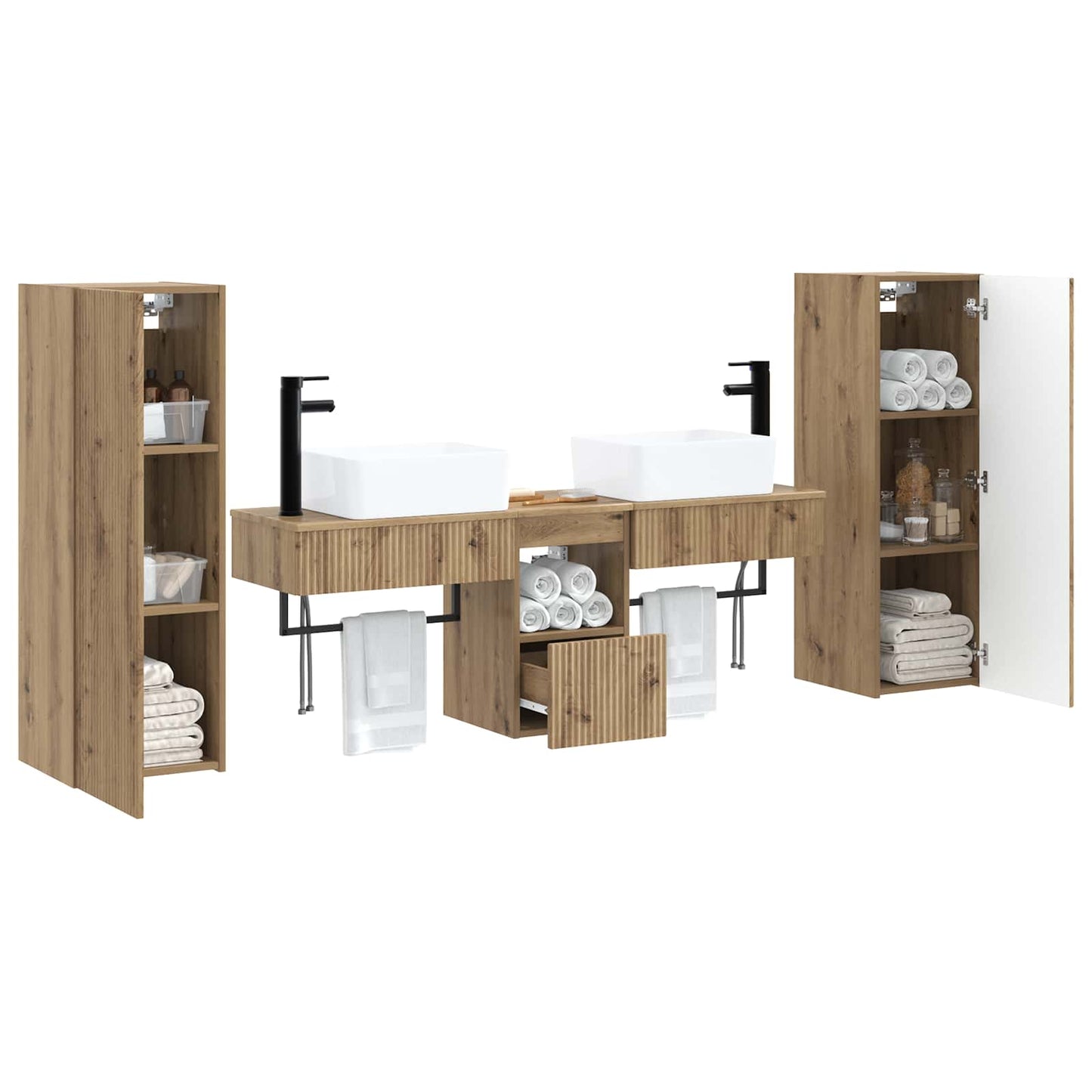 Badkamermeubelset 5 st Artisanaal eiken 33 x 34,5 x 100 cm