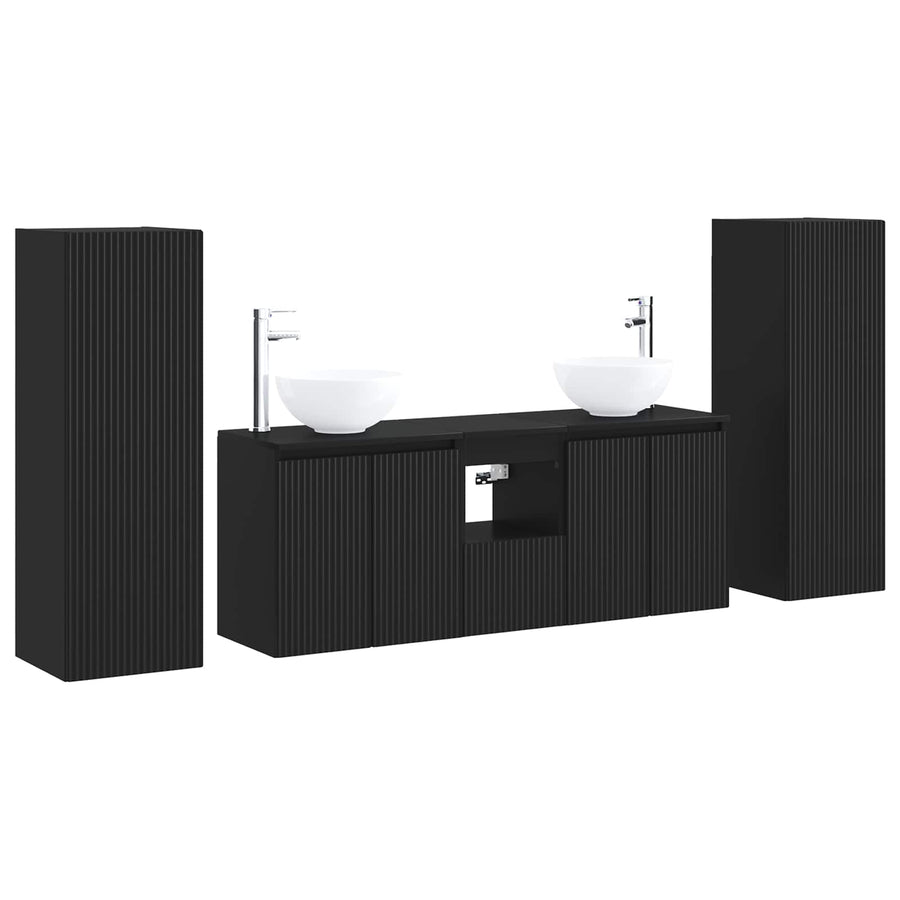 Badkamermeubelset 5 st Zwart 33 x 34,5 x 100 cm Bewerkt hout