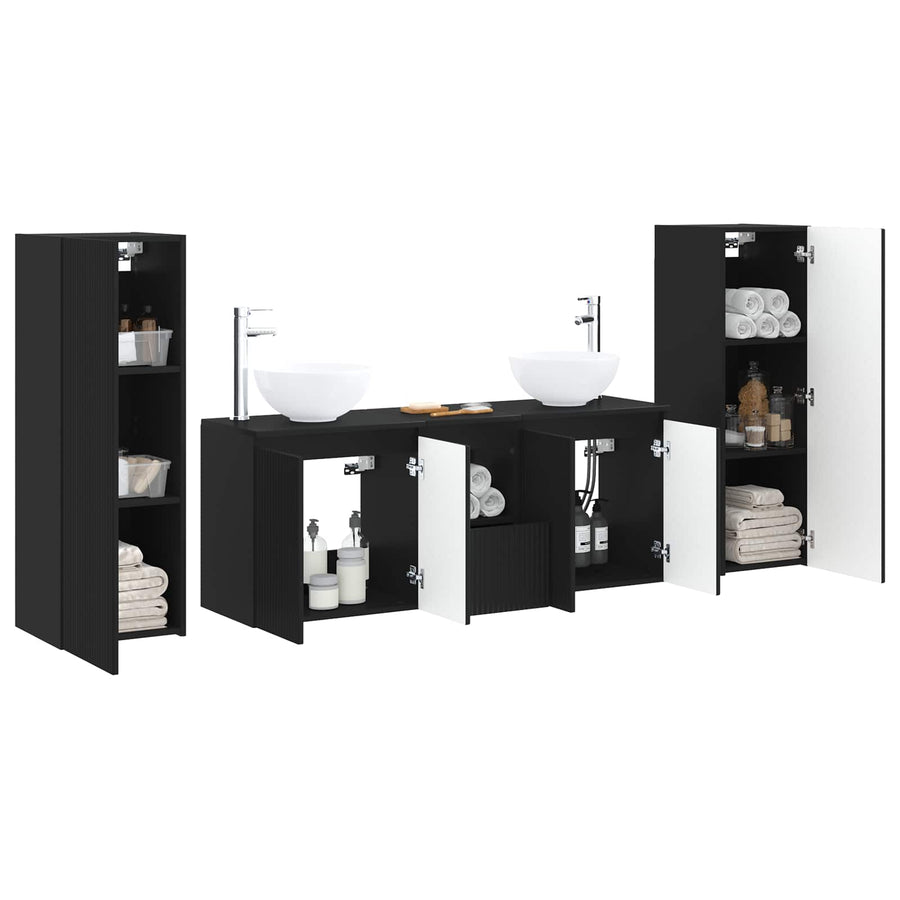 Badkamermeubelset 5 st Zwart 33 x 34,5 x 100 cm Bewerkt hout