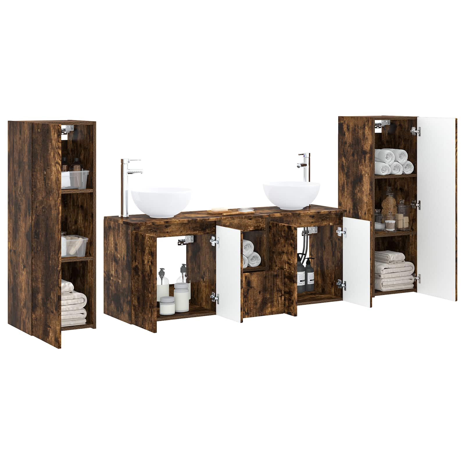 Badkamermeubelset 5 st Gerookt eiken 33 x 34,5 x 100 cm