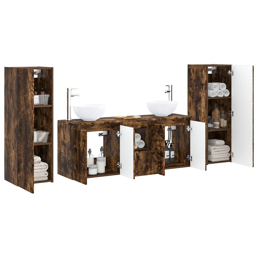 Badkamermeubelset 5 st Gerookt eiken 33 x 34,5 x 100 cm