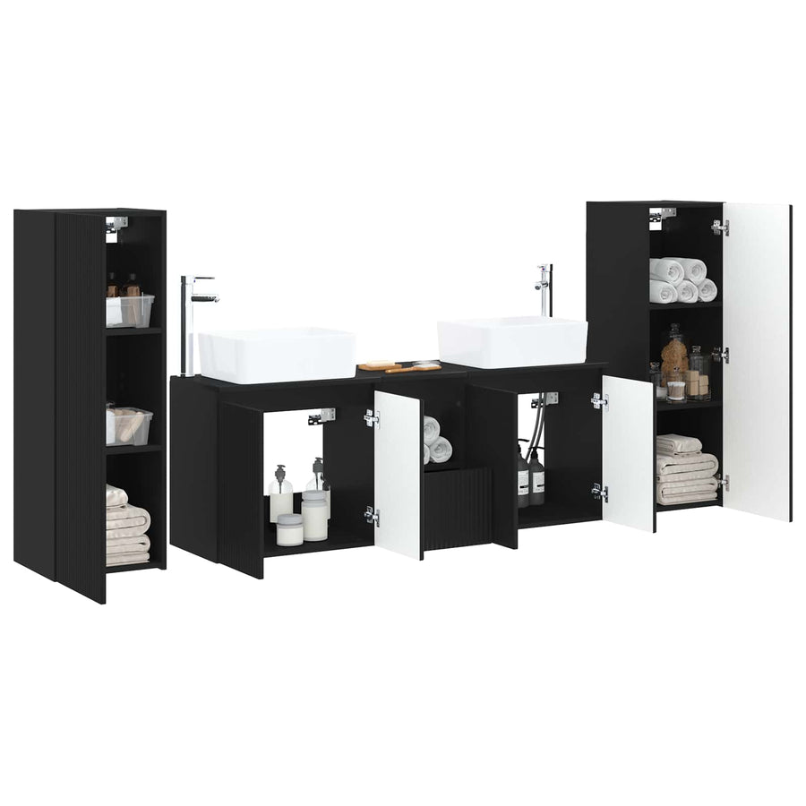 Badkamermeubelset 5 st Zwart 33 x 34,5 x 100 cm Bewerkt hout
