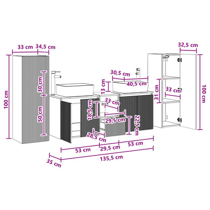 Badkamermeubelset 5 st Betongrijs 33 x 34,5 x 100 cm