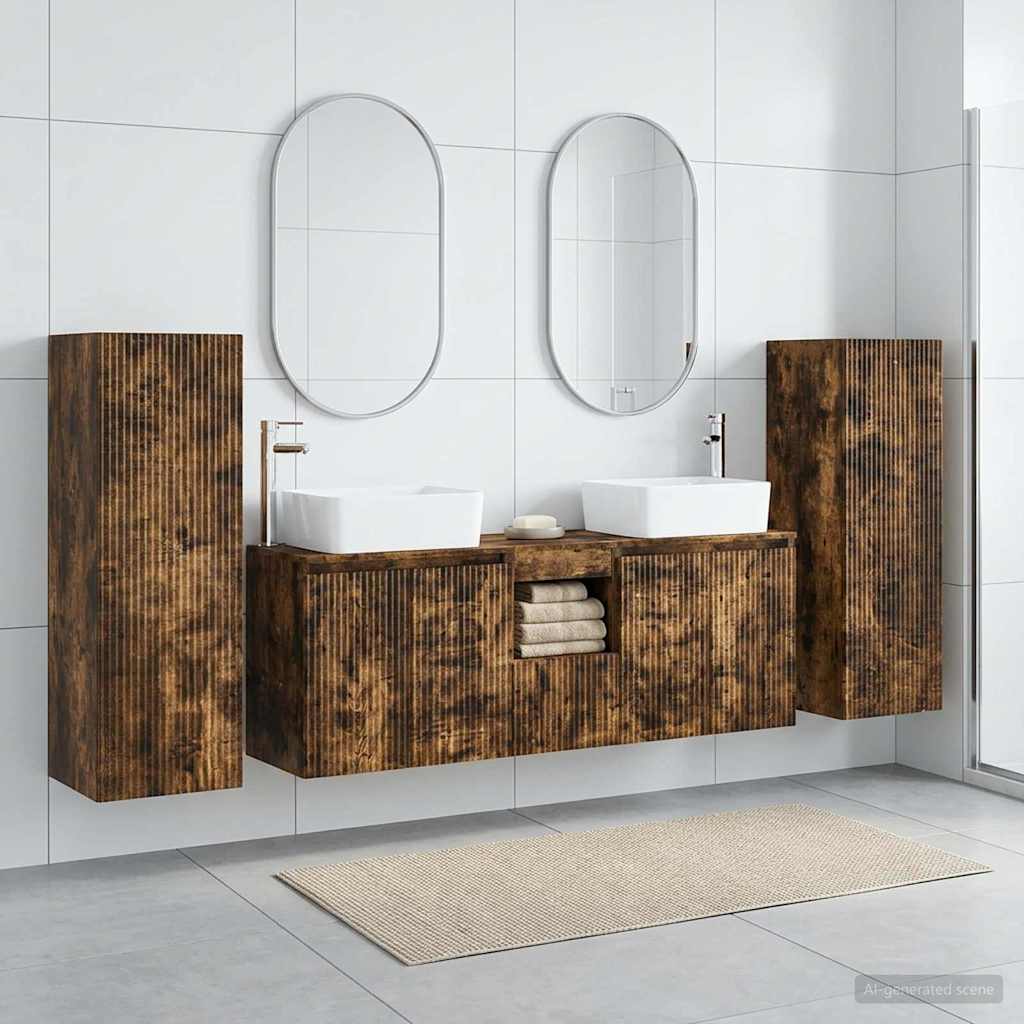 Badkamermeubelset 5 st Gerookt eiken 33 x 34,5 x 100 cm