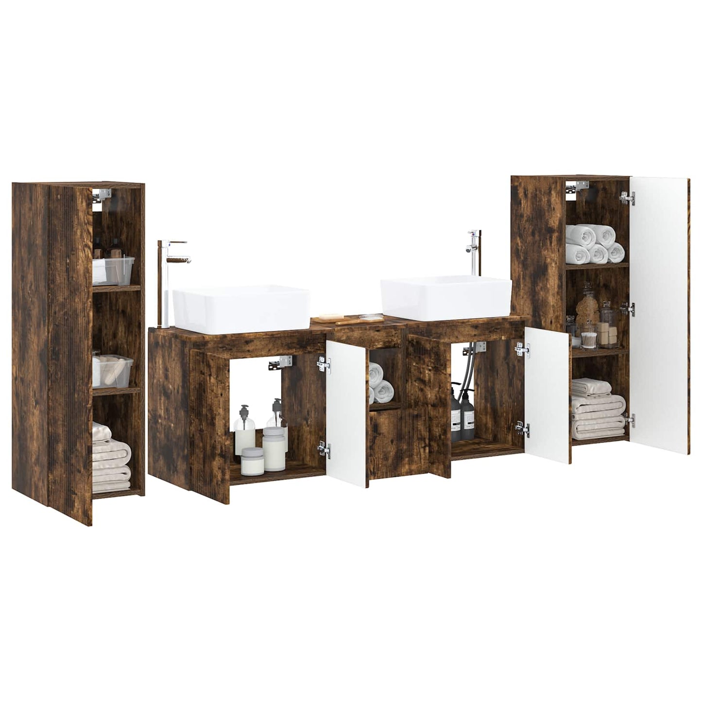Badkamermeubelset 5 st Gerookt eiken 33 x 34,5 x 100 cm