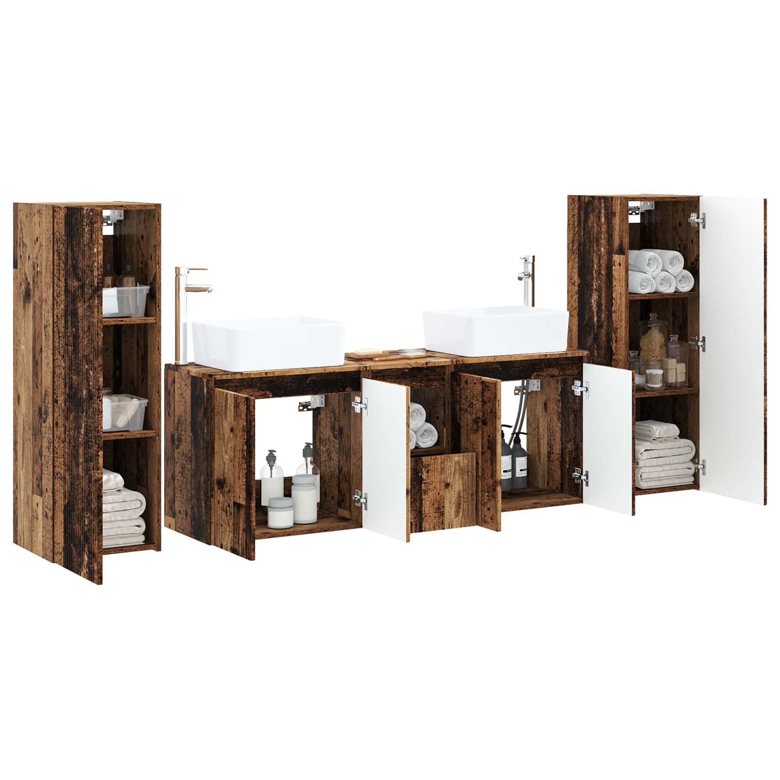 Badkamermeubelset 5 st Oud hout 33 x 34,5 x 100 cm Bewerkt hout