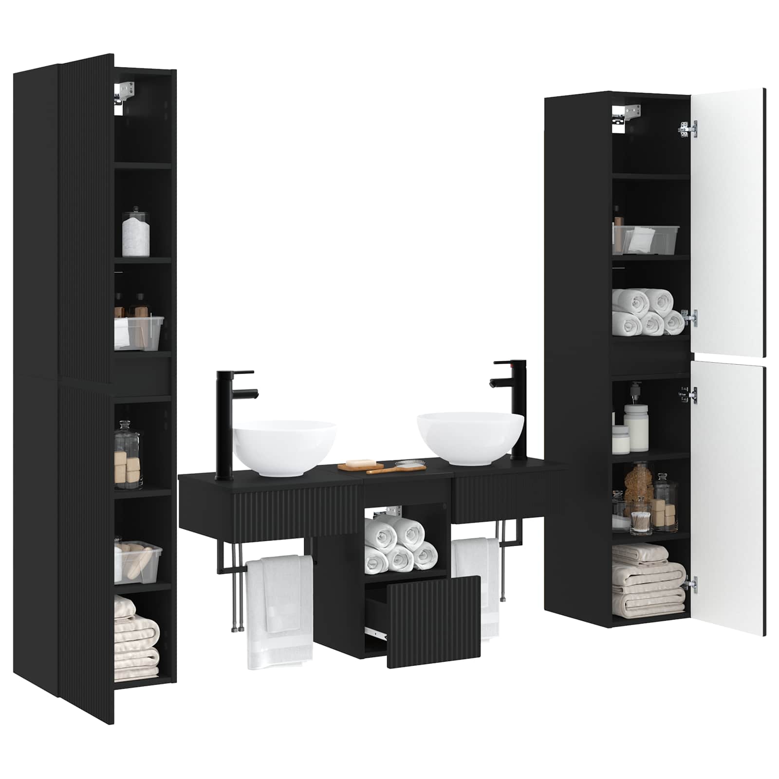 Badkamermeubelset 5 st Zwart 33 x 34,5 x 160 cm Bewerkt hout