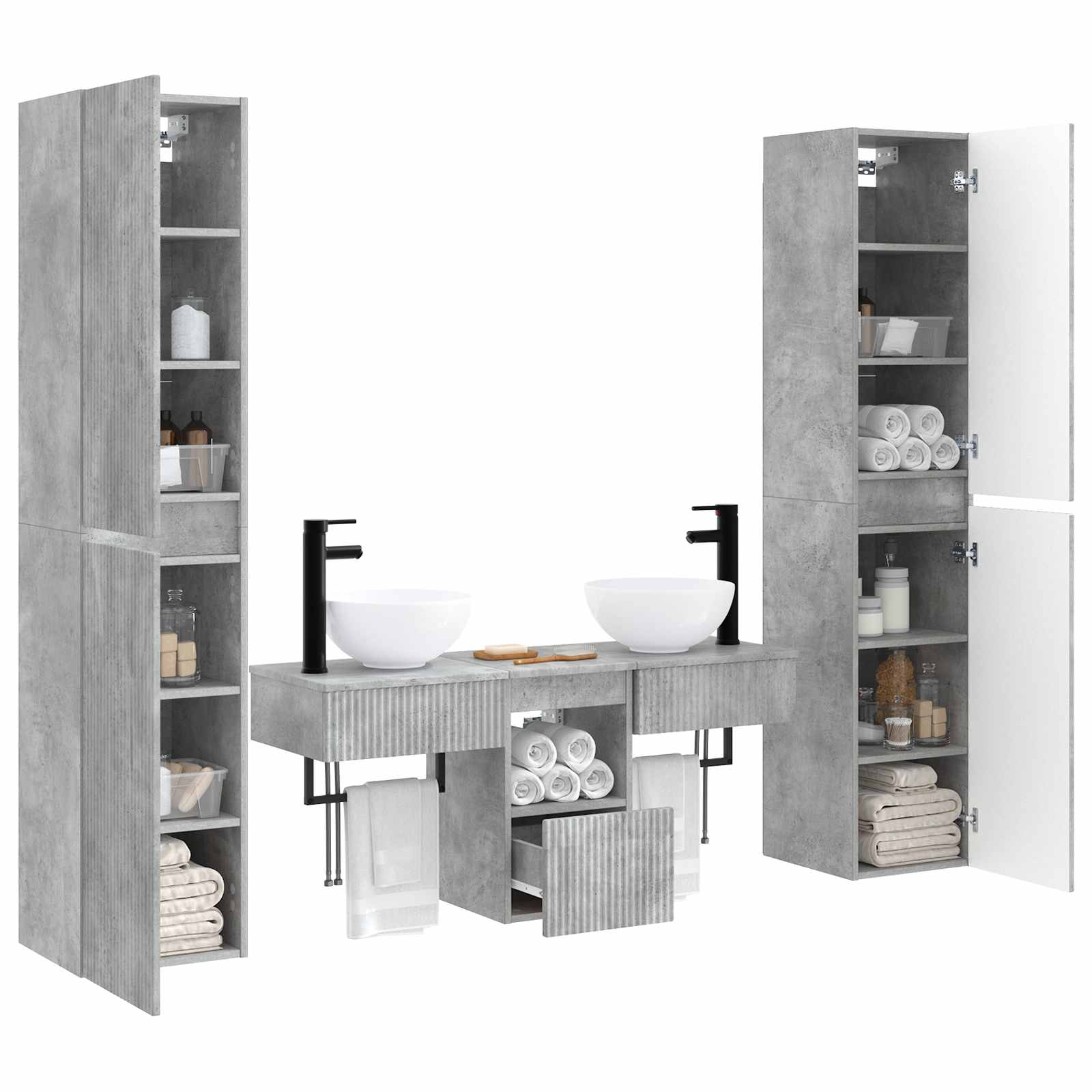 Badkamermeubelset 5 st Betongrijs 33 x 34,5 x 160 cm