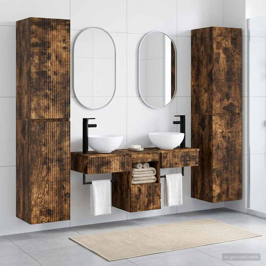 Badkamermeubelset 5 st Gerookt eiken 33 x 34,5 x 160 cm