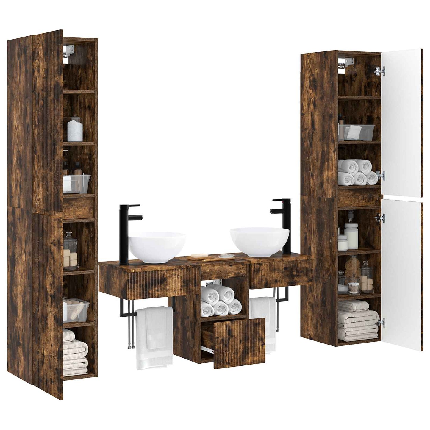 Badkamermeubelset 5 st Gerookt eiken 33 x 34,5 x 160 cm