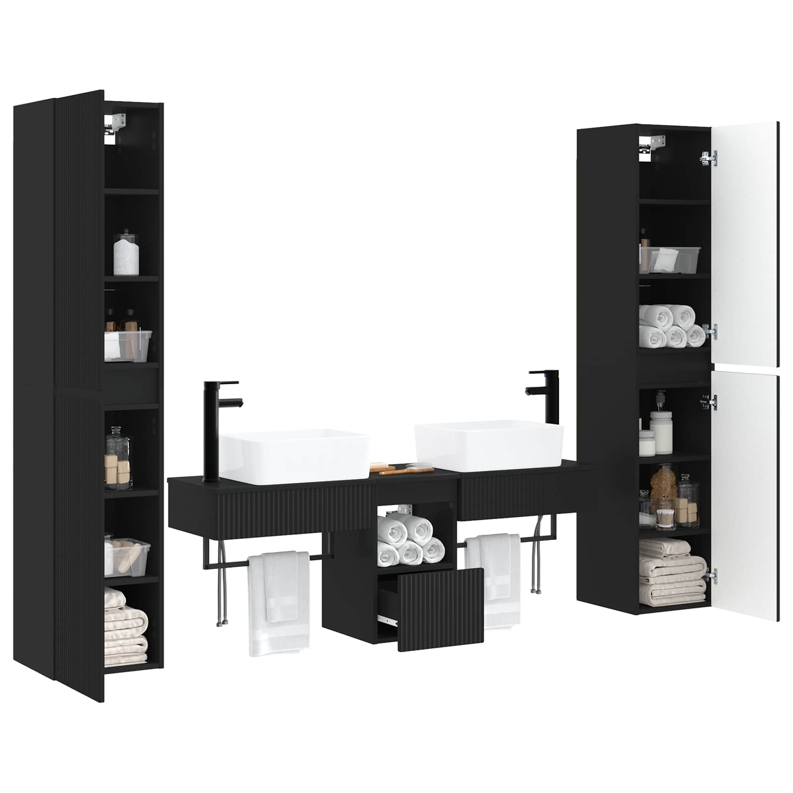 Badkamermeubelset 5 st Zwart 33 x 34,5 x 160 cm Bewerkt hout