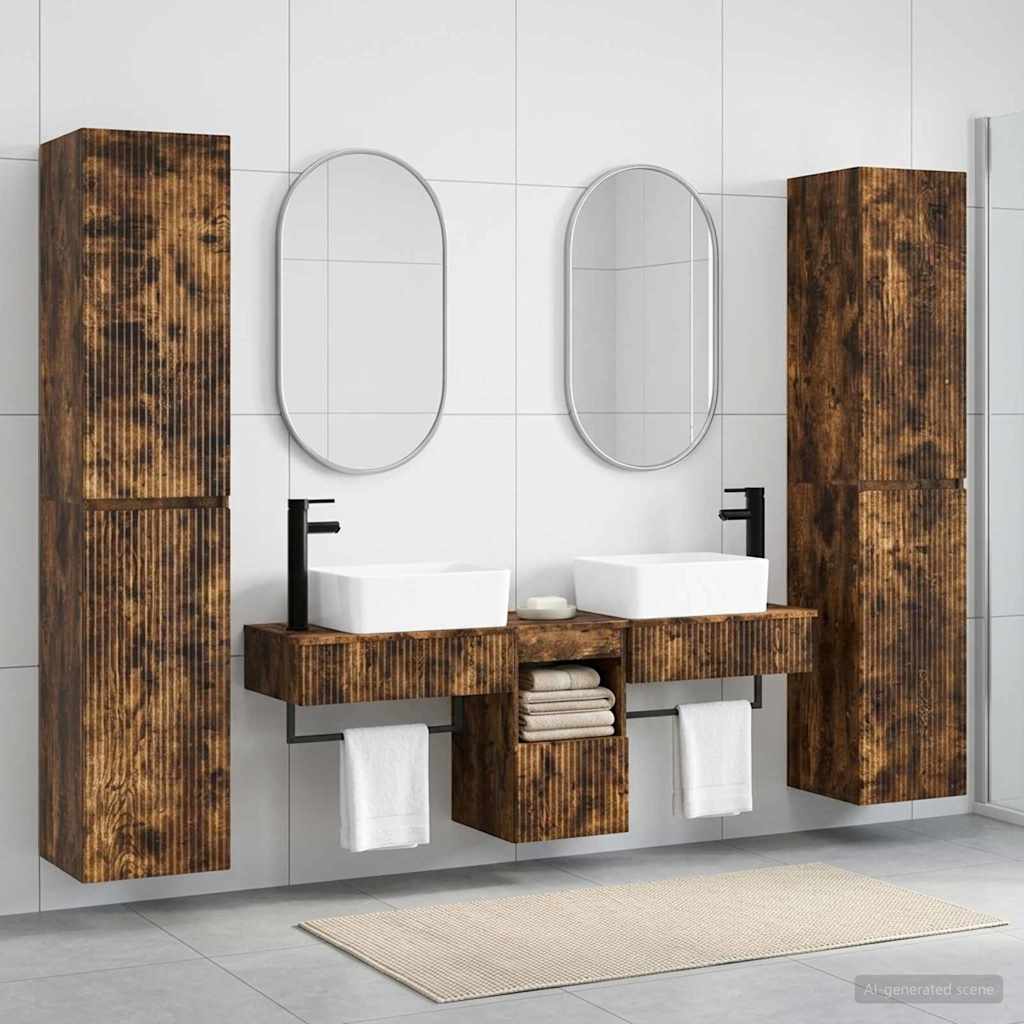 Badkamermeubelset 5 st Gerookt eiken 33 x 34,5 x 160 cm