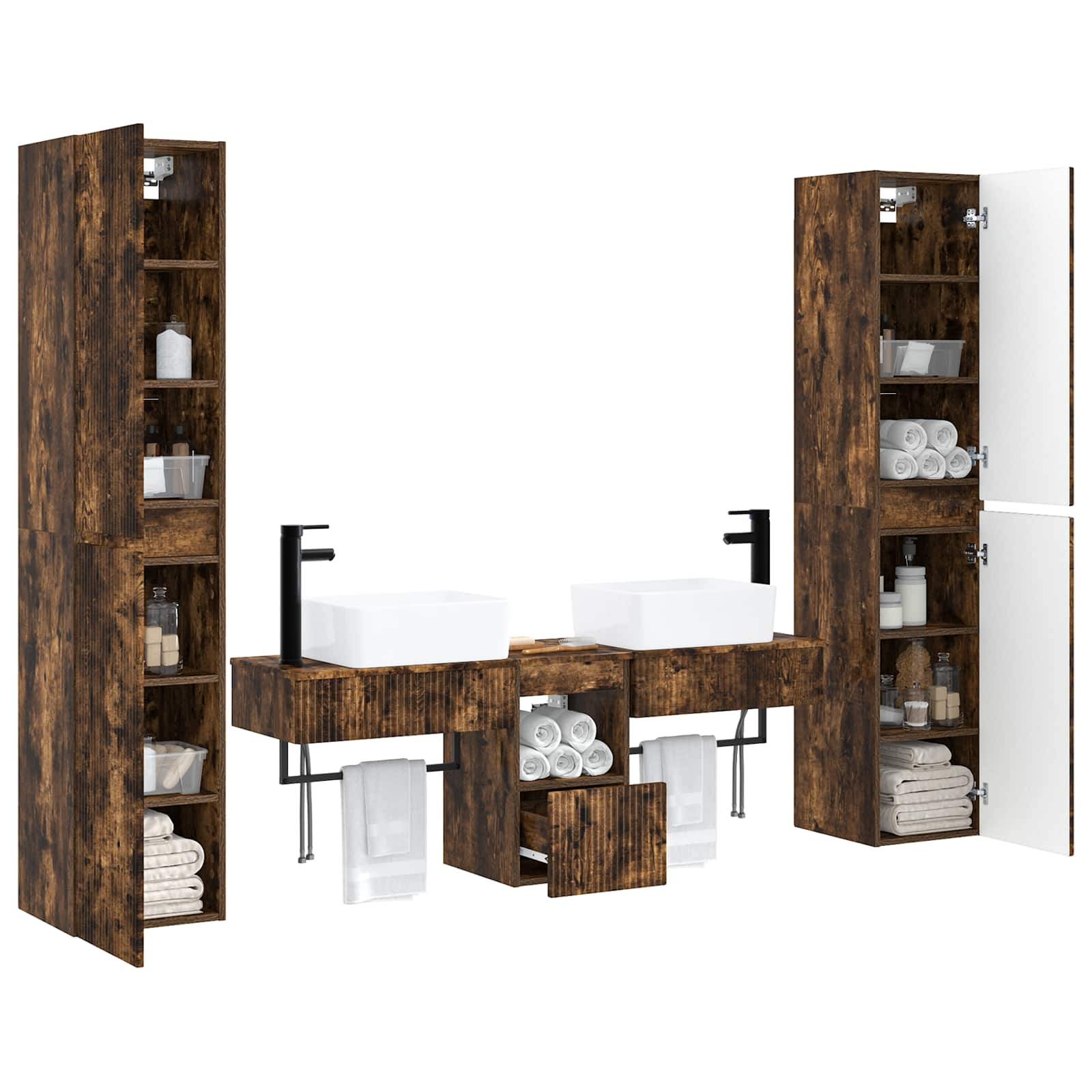 Badkamermeubelset 5 st Gerookt eiken 33 x 34,5 x 160 cm