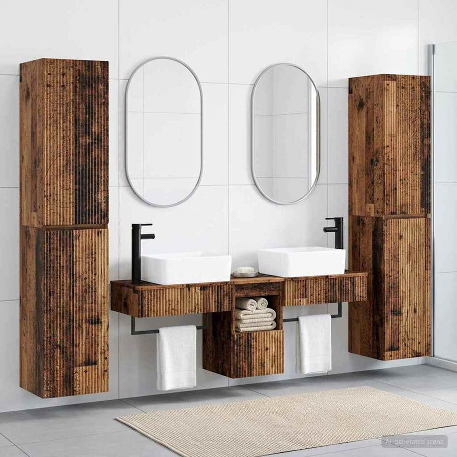 Badkamermeubelset 5 st Oud hout 33 x 34,5 x 160 cm Bewerkt hout