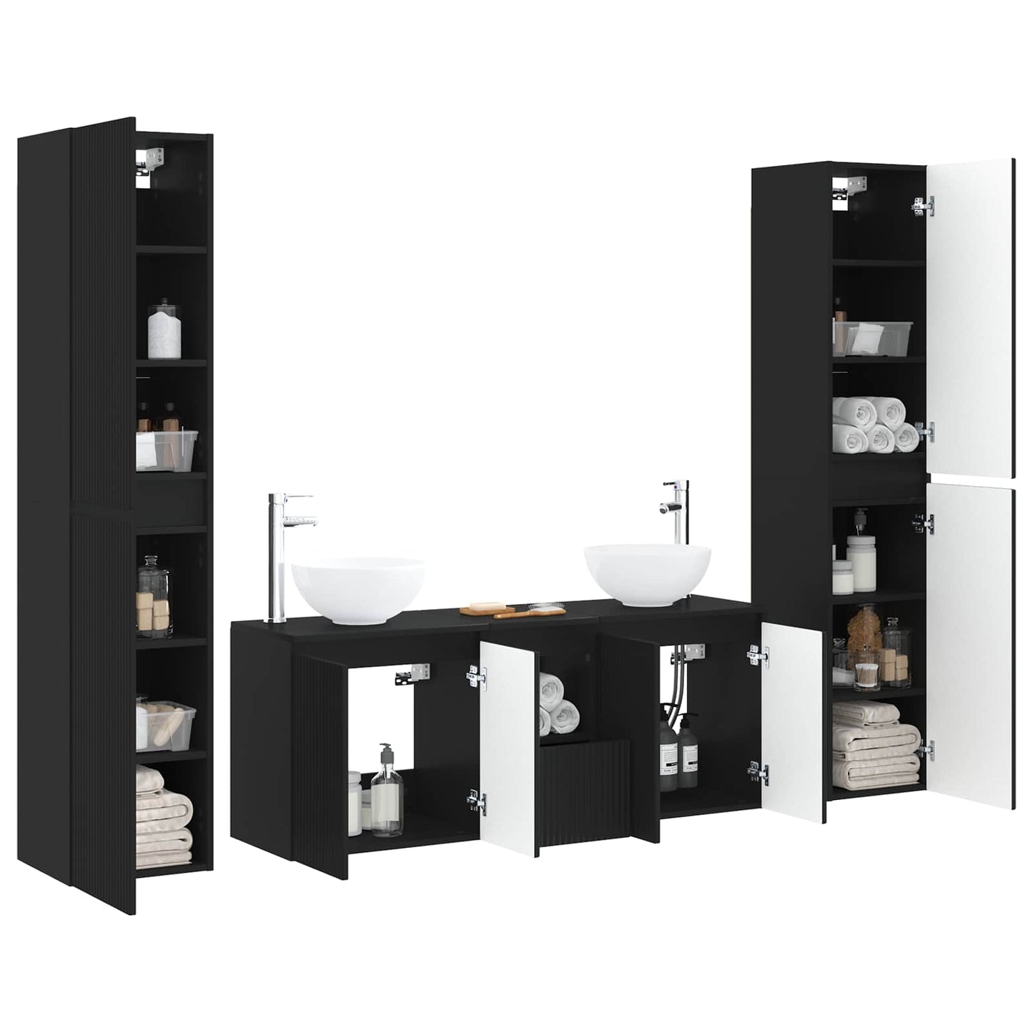 Badkamermeubelset 5 st Zwart 33 x 34,5 x 160 cm Bewerkt hout