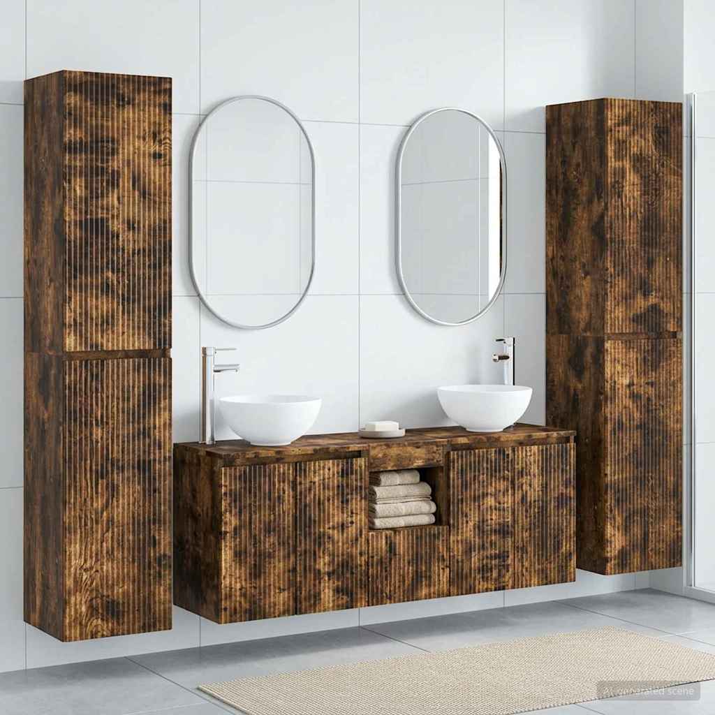 Badkamermeubelset 5 st Gerookt eiken 33 x 34,5 x 160 cm