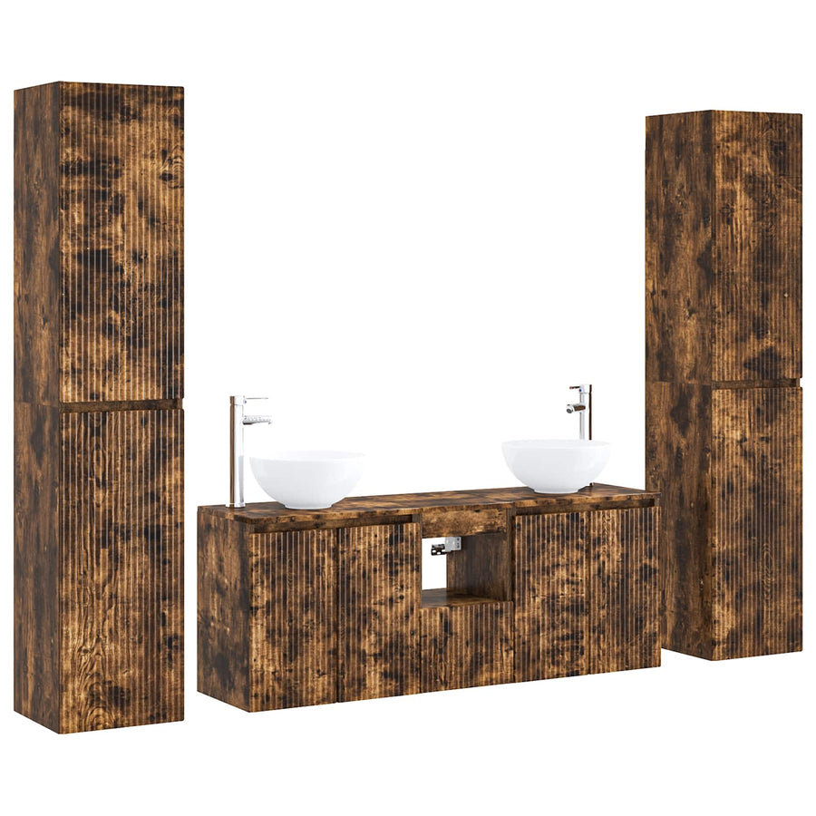 Badkamermeubelset 5 st Gerookt eiken 33 x 34,5 x 160 cm