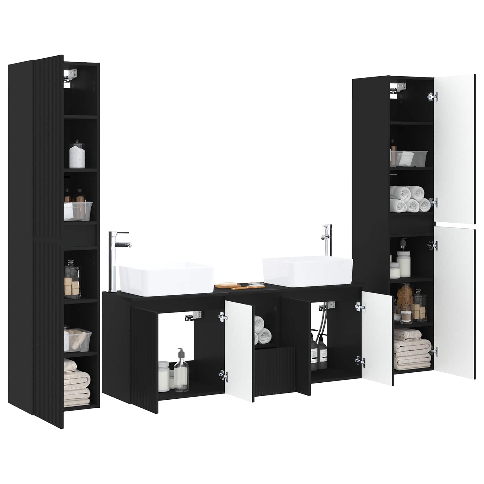 Badkamermeubelset 5 st Zwart 33 x 34,5 x 160 cm Bewerkt hout