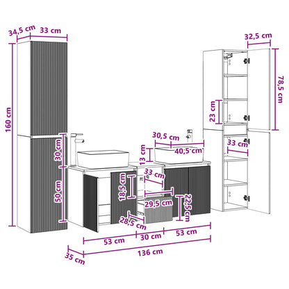 Badkamermeubelset 5 st Hoogglans Wit 33 x 34,5 x 160 cm