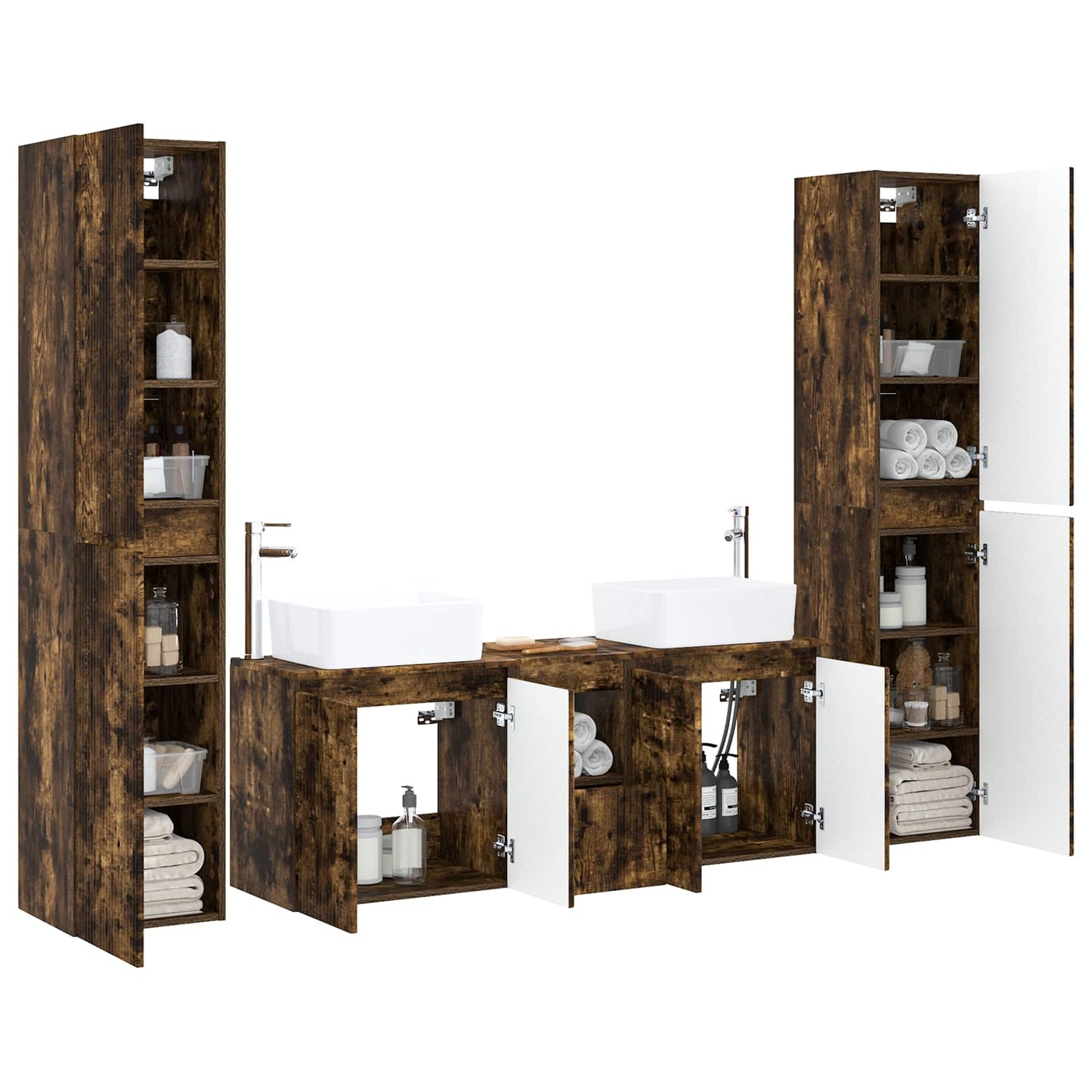 Badkamermeubelset 5 st Gerookt eiken 33 x 34,5 x 160 cm