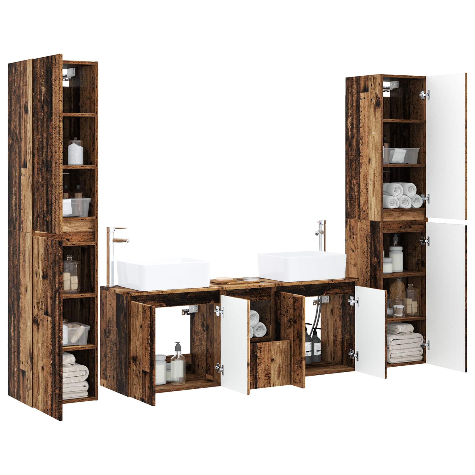 Badkamermeubelset 5 st Oud hout 33 x 34,5 x 160 cm Bewerkt hout
