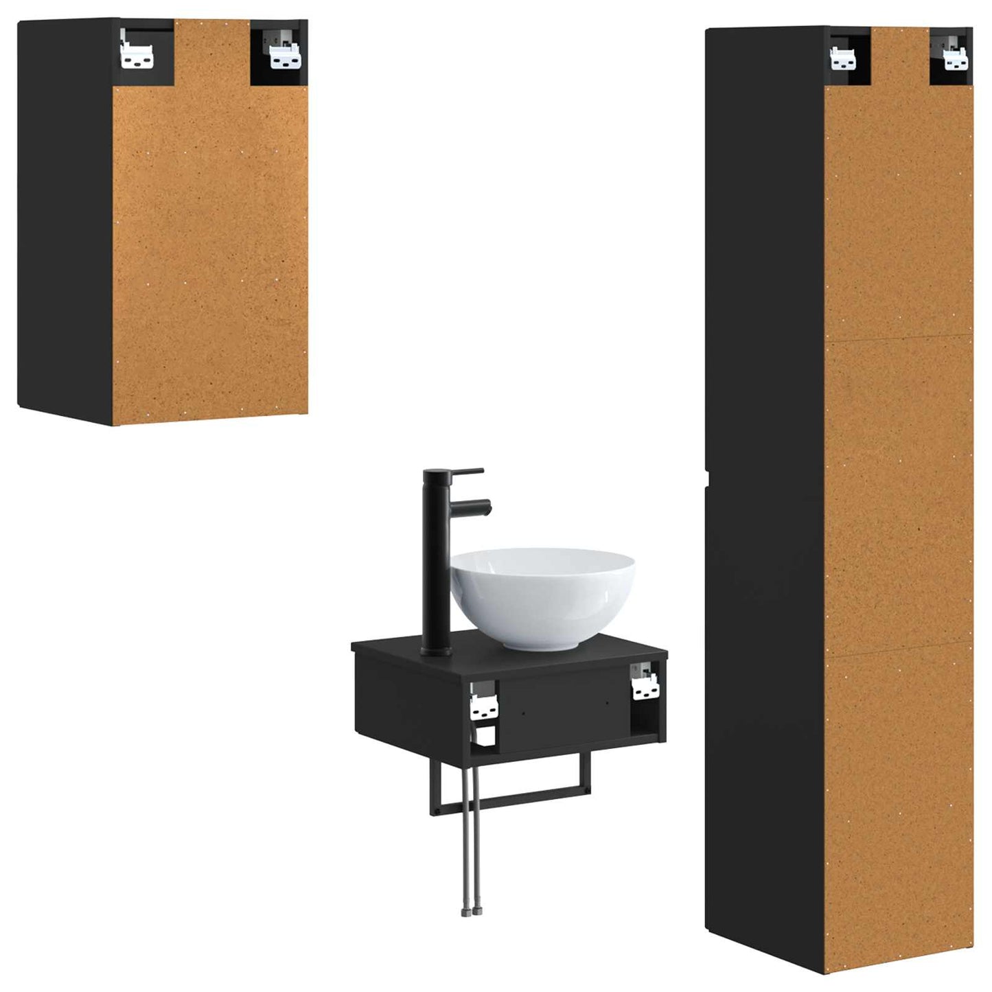 Badkamermeubelset 3 st Zwart 33 x 34,5 x 160 cm Bewerkt hout