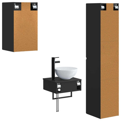 Badkamermeubelset 3 st Zwart 33 x 34,5 x 160 cm Bewerkt hout