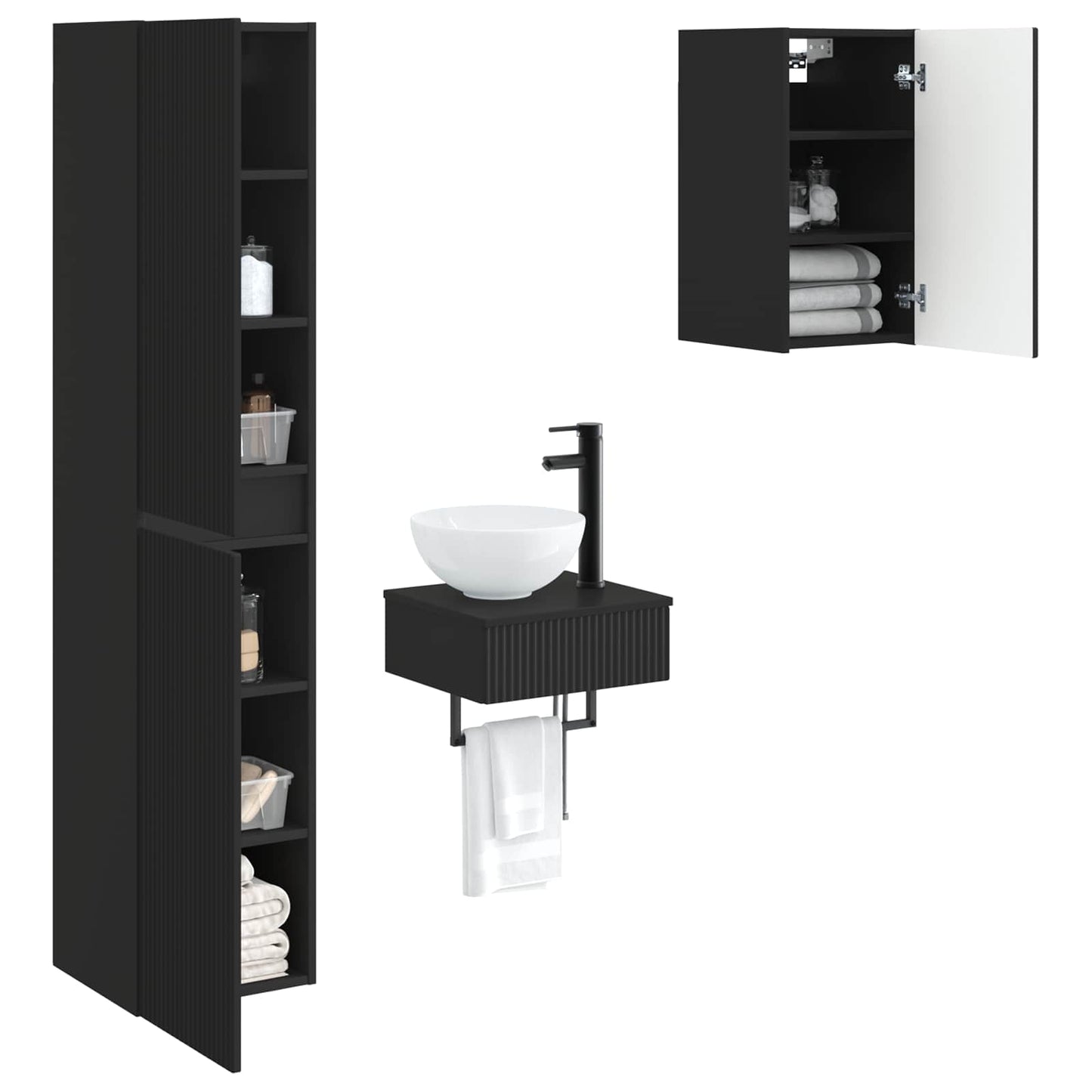 Badkamermeubelset 3 st Zwart 33 x 34,5 x 160 cm Bewerkt hout