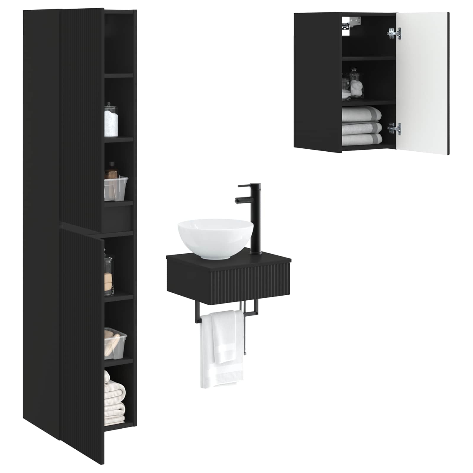 Badkamermeubelset 3 st Zwart 33 x 34,5 x 160 cm Bewerkt hout