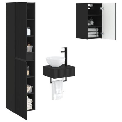 Badkamermeubelset 3 st Zwart 33 x 34,5 x 160 cm Bewerkt hout